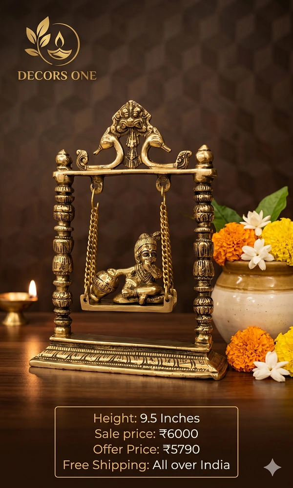 DecorsOne Brass Swing Baby Krishna Idol 9.5''