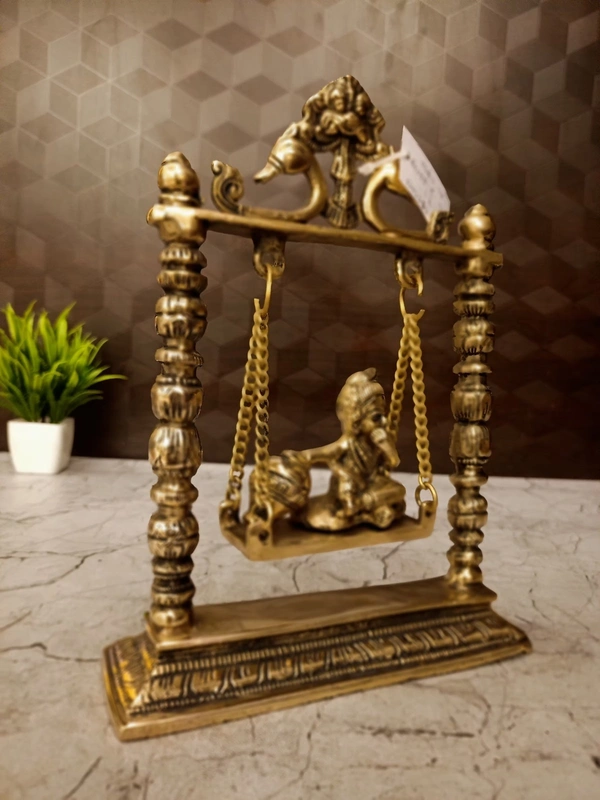 DecorsOne Brass Swing Baby Krishna Idol 9.5''