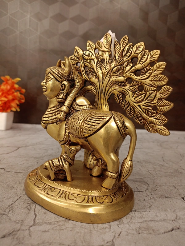 DecorsOne Brass Tree Kamadhenu Idol 7”