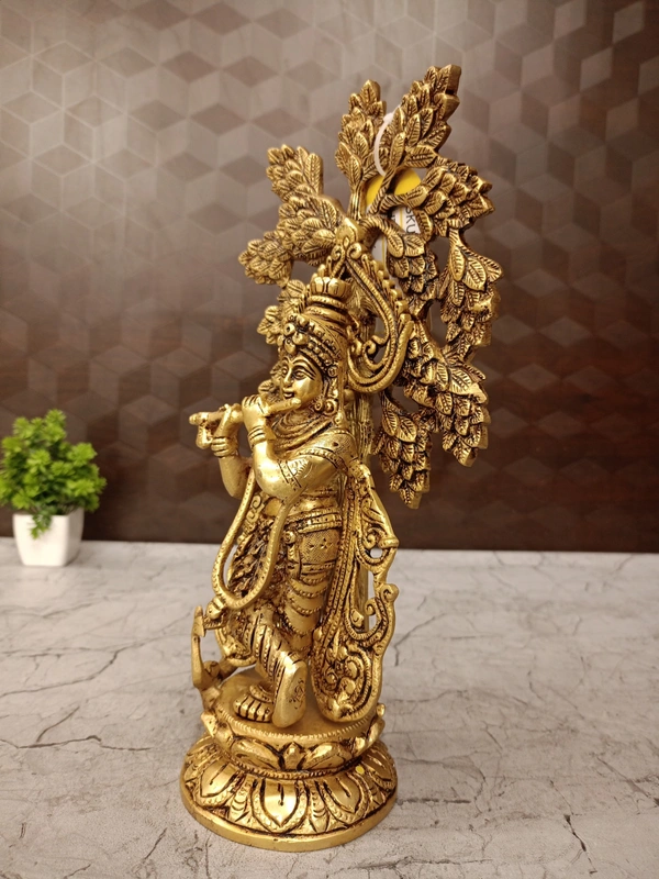 DecorsOne Brass Tree Krishna Idol Decorative Showpiece- 12″