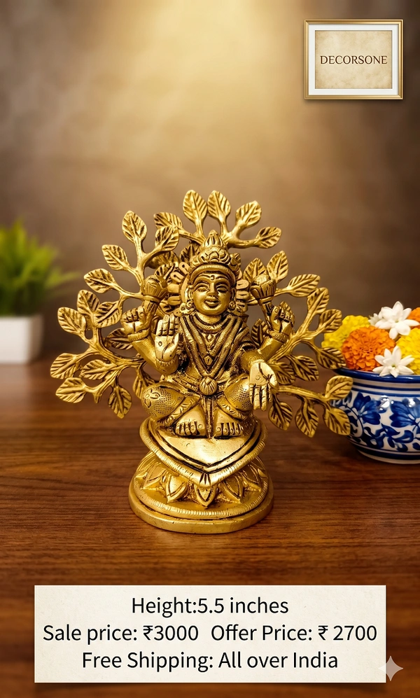 DecorsOne Brass Lakshmi With Tree Idol 5.5''