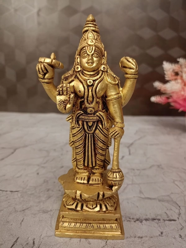 DecorsOne Brass Lotus Vishnu Idol 6"