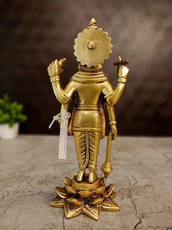 DecorsOne Brass Vishnu Standing On Lotus Idol 9"