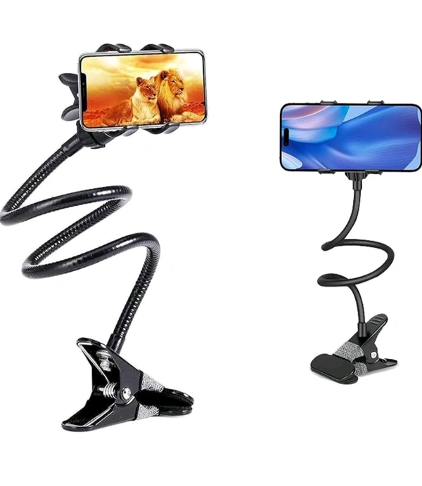 Flexible Mobile- Stand, Mobile Clip Holder, Metal Built -for Video, Heavy Duty Foldable Tabletop Holder with 360° Rotation, Multi Angle Clamp for All Smartphones.   (Black)