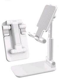 Foldable Mobile Tabletop Stand Adjustable Phone Holder and iPad Stand & For Bed , Table, Office, Video Recording Compatible With All Smartphones, iPad, Tablet. (Black, White) - Black