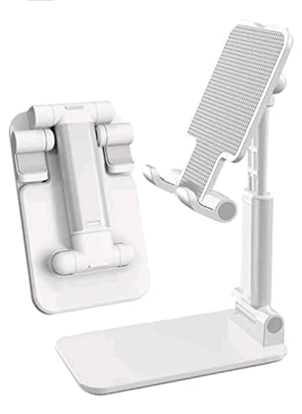 Foldable Mobile Tabletop Stand Adjustable Phone Holder and iPad Stand & For Bed , Table, Office, Video Recording Compatible With All Smartphones, iPad, Tablet. (Black, White) - Black