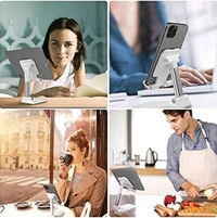 Foldable Mobile Tabletop Stand Adjustable Phone Holder and iPad Stand & For Bed , Table, Office, Video Recording Compatible With All Smartphones, iPad, Tablet. (Black, White) - Black
