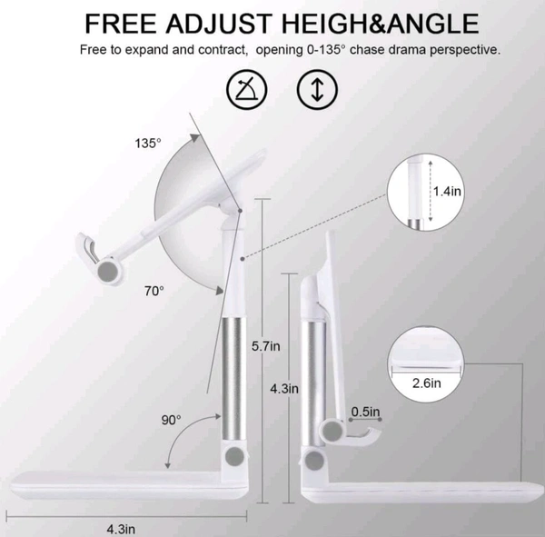 Foldable Mobile Tabletop Stand Adjustable Phone Holder and iPad Stand & For Bed , Table, Office, Video Recording Compatible With All Smartphones, iPad, Tablet. (Black, White) - Black