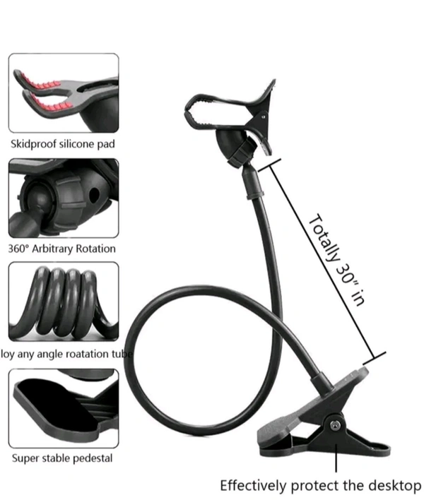 Mobile Holder Snake Style 360 Rotating Flexible Long Lazy Stand Bed Desktop Car Stand Mount for All Smart Phones Mobile Holder - Black