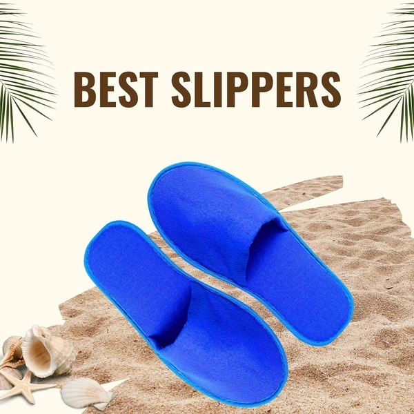 Quadmarq Disposable Slippers/Cotton Closed Toe Hotel, Salons, Spa Slippers for Women and Men/Breathable Non-Slip White Slippers - Blue, Closed Toe