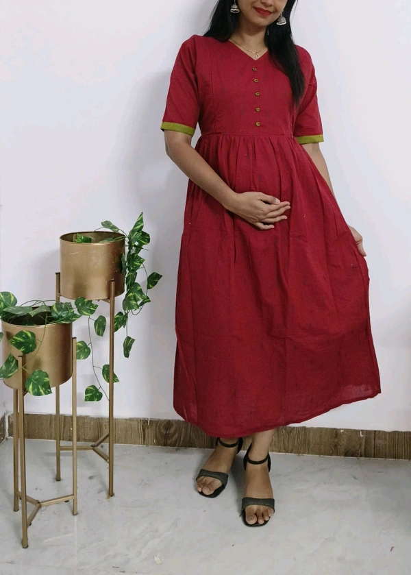Cranberry-Cotton Feeding Kurti - L, Bright Red