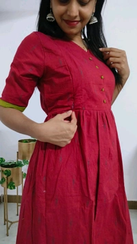 Cranberry-Cotton Feeding Kurti - L, Bright Red