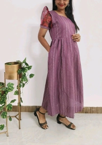 Cotton Feeding Kurti+Organza Sleeve - M, Trendy Pink