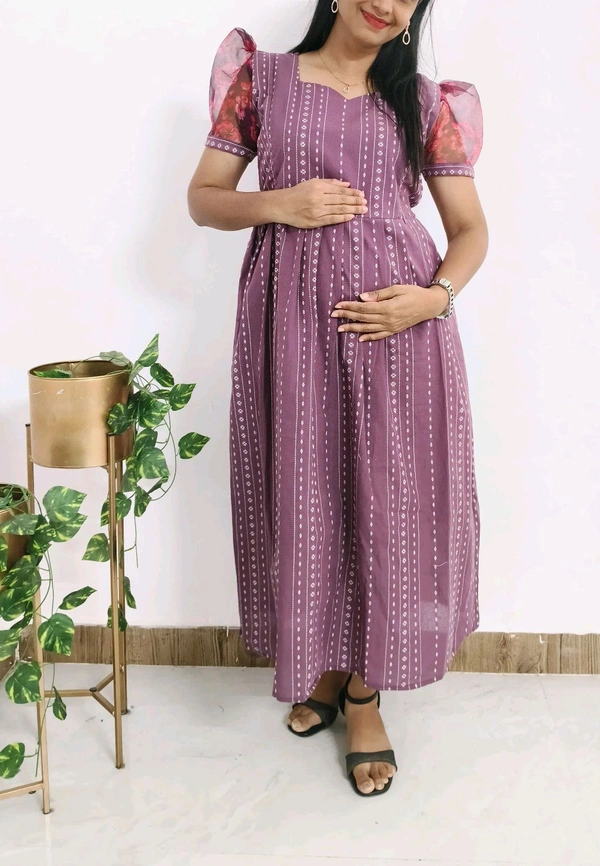 Cotton Feeding Kurti+Organza Sleeve - XXL, Trendy Pink