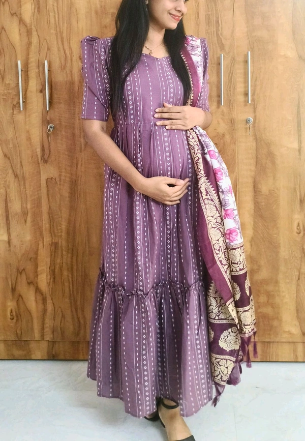 Purple -Feeding Kurti With Shawl - Trendy Pink, XXL
