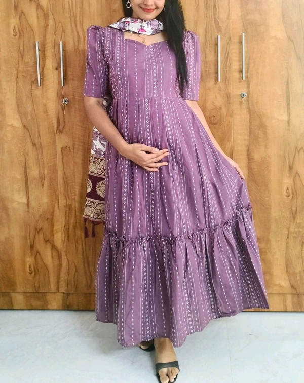 Purple -Feeding Kurti With Shawl - Trendy Pink, XXL