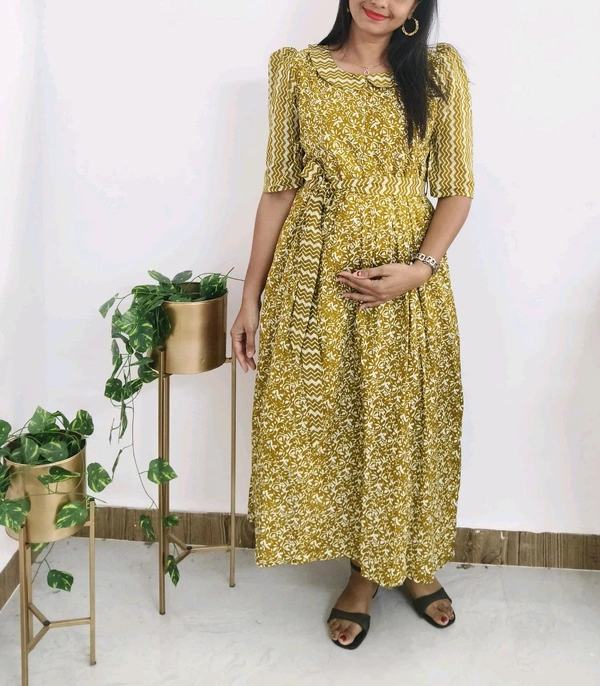 Mustard Yellow-Cotton Feeding Kurti - Buddha Gold, S
