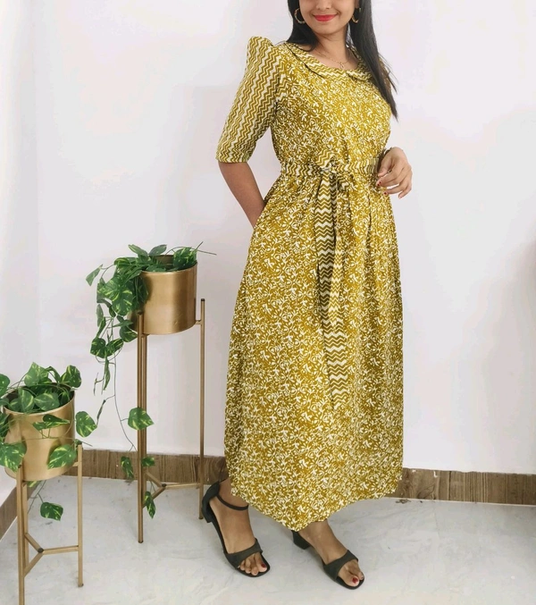 Mustard Yellow-Cotton Feeding Kurti - Buddha Gold, S
