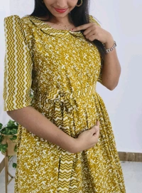 Mustard Yellow-Cotton Feeding Kurti - Buddha Gold, S
