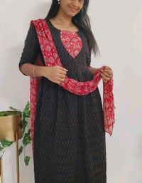 Black Ikkat -Feeding Kurti With Shawl - XL, Black