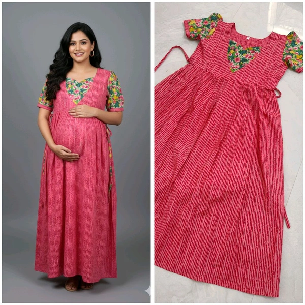 Pink Stripped-Cotton Feeding Kurti - XXL, Mandy