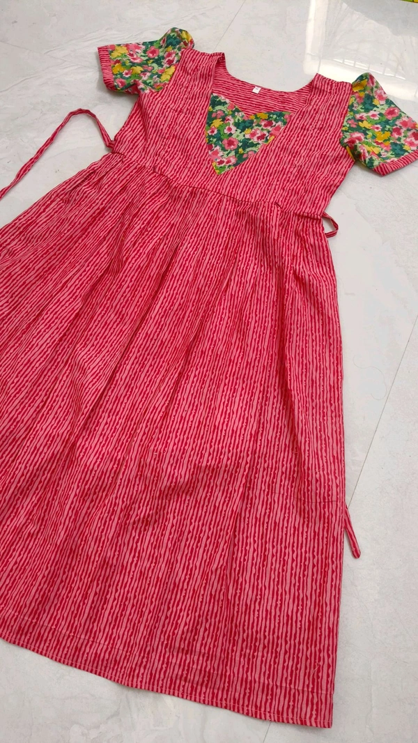 Pink Stripped-Cotton Feeding Kurti - XXL, Mandy