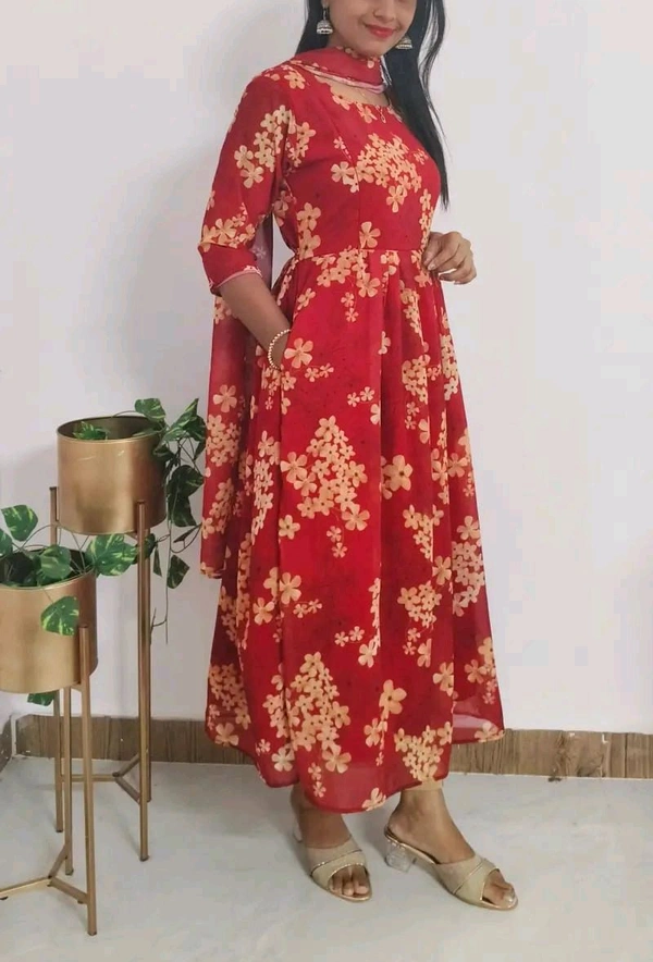 Red- Feeding Kurti With Shawl - XL, Guardsman Red