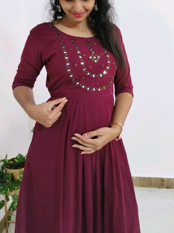 Wine -Georgette Party Wear - 3XL