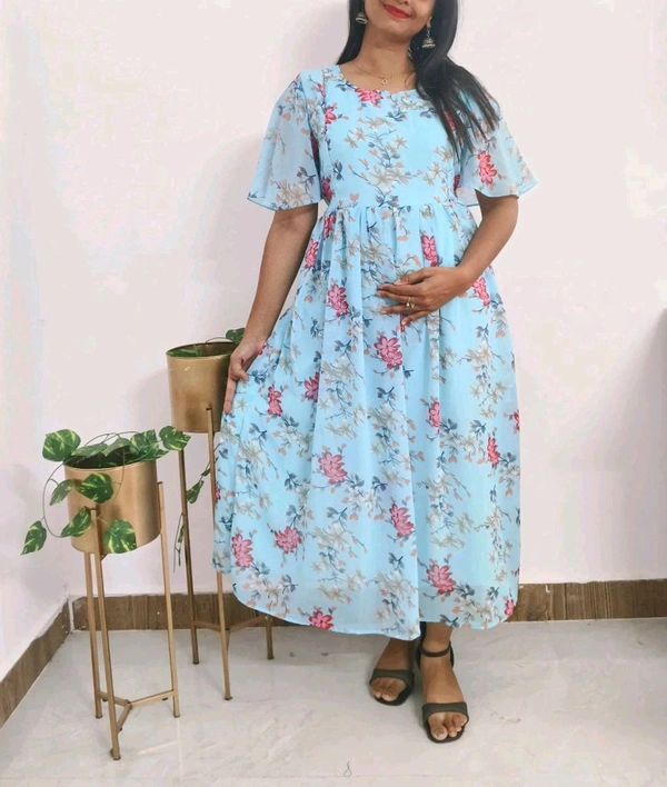 Blue-butterfly Sleeve -Georgette  - XL