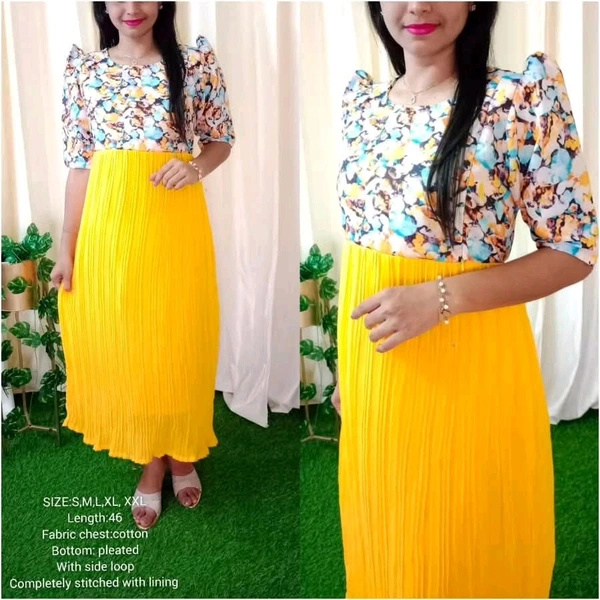 Yellow Pleated-Georgette Feeding Maxi - Turbo, XXL