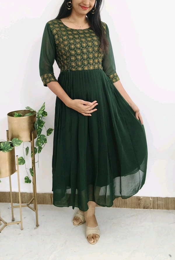 Embroidery green -Georgette Party Wear - XL, Everglade