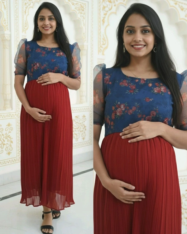 Pleated-Georgette Feeding Maxi - L, Bright Red