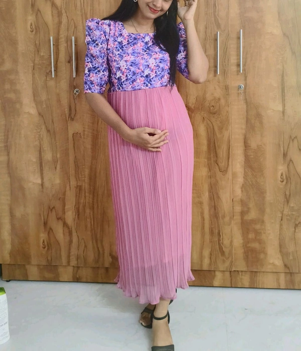 Pleated-Georgette Feeding Maxi - Blush Pink, XXL