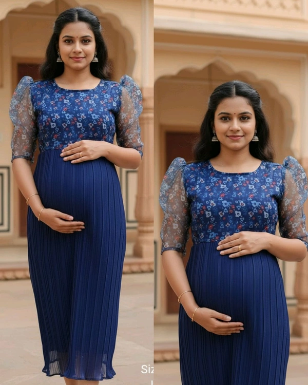 Pleated-Georgette Feeding Maxi - XXL, Navy Blue