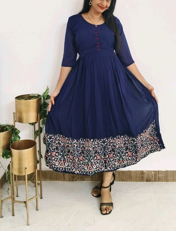 Blue-embroidery feeding Kurti - 3XL
