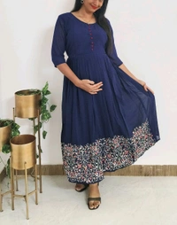 Blue-embroidery feeding Kurti - 3XL