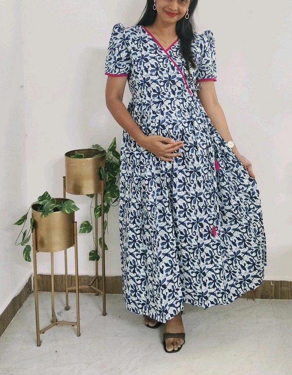 Indigo Blue-cotton Feeding Kurti  - White, 3XL