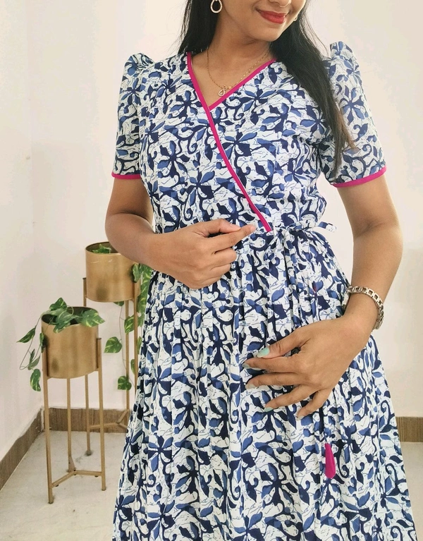 Indigo Blue-cotton Feeding Kurti  - White, 3XL