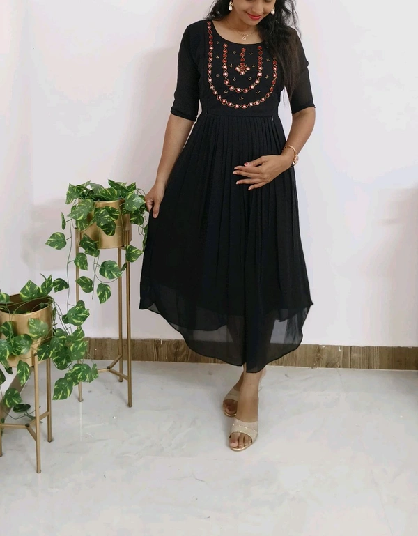 Black -Georgette Party Wear - XXL, Black