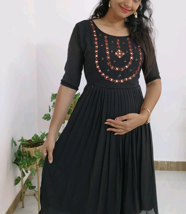 Black -Georgette Party Wear - XXL, Black