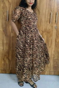 Animal Print-georgette Feeding kurti - L, Nutmeg Wood Finish