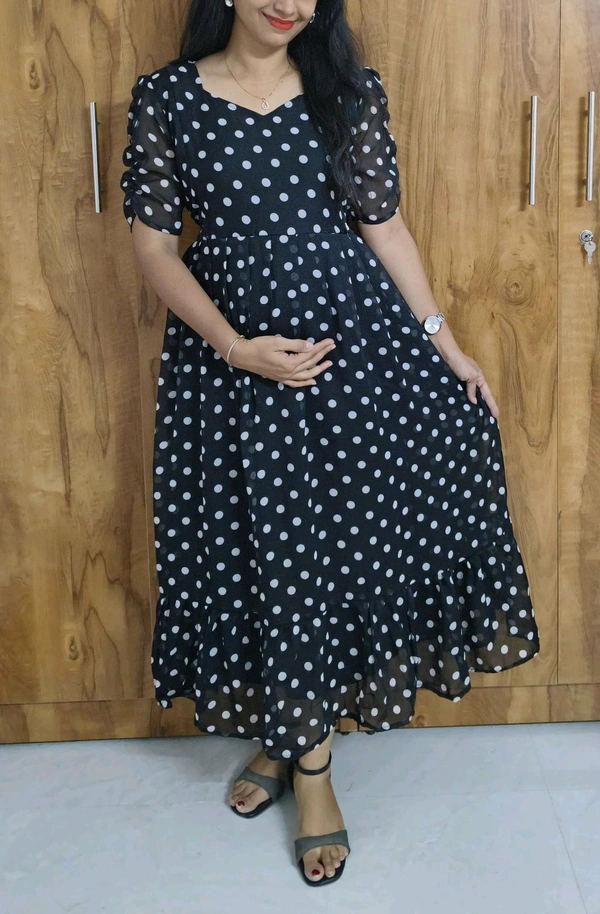Black Polka-Georgette Feeding kurti - M, Black