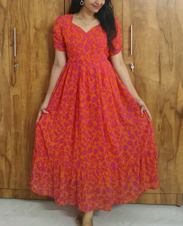 Orange Georgette Feeding Kurtii - L, International Orange