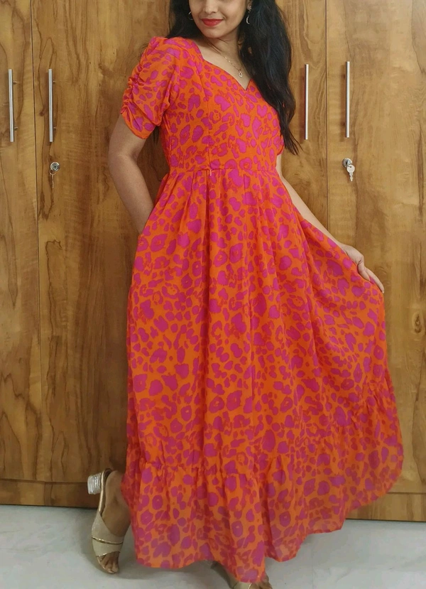 Orange Georgette Feeding Kurtii - L, International Orange