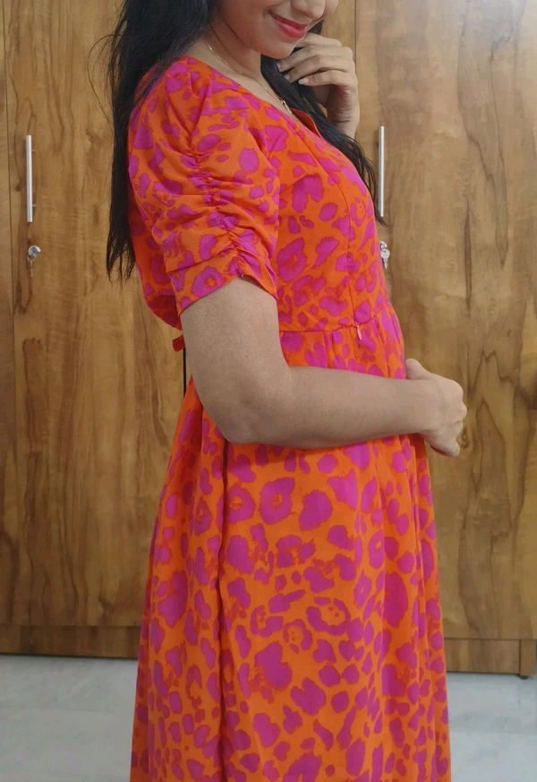 Orange Georgette Feeding Kurtii - L, International Orange