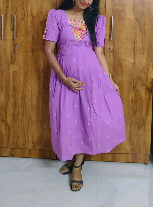 Lavander-Cotton Feeding Kurti - XL, Lavender Magenta
