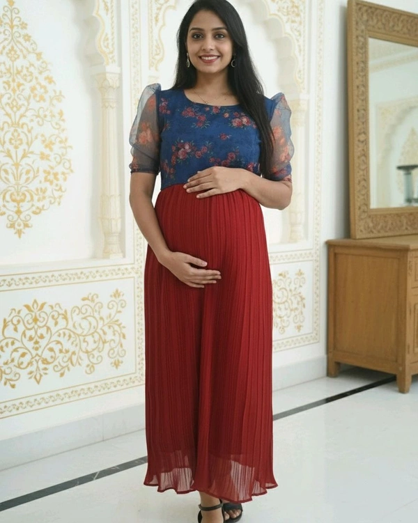 Pleated-Georgette Feeding Maxi - L, Bright Red