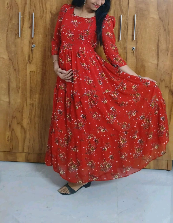 Red-georgette Maxi - Bright Red, XXL