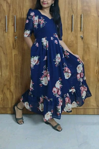 Navy Blue Georgette Feeding Kurti - L, Navy Blue