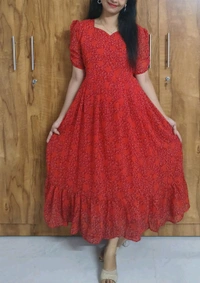 Red Heart -Georgette Feeding Kurti - XL